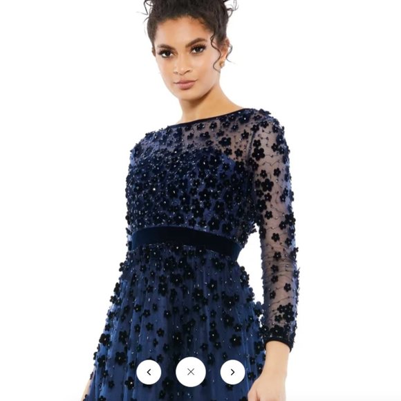 MAC DUGGAL 67007 ELEGANT FLORAL COCKTAIL MIDNIGHT NAVY MIDI DRESS sz 8 - Picture 4 of 5